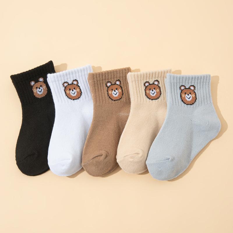10 Pairs  Cute Little Bear Casual Short Elastic Mid-calf Socks, Baby Socks, Boys' Socks, Girls' Socks, Children's Socks