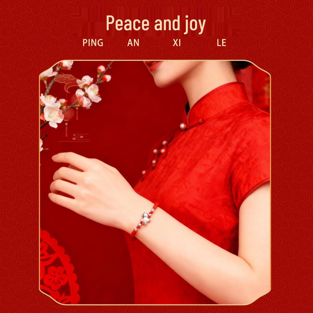 2026 Year of the Horse Silver Blessing Bracelet for Babies: Luxurious Woven Red String Hand Rope in New Chinese Style