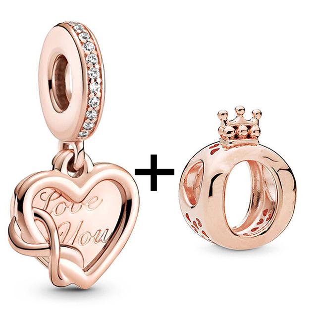 2pcs /Lot New Trend Crown Feather Zircon Hollow Leaves Beads Fit Original Brand Charms Silver Color Bracelets Women Diy Jewelry