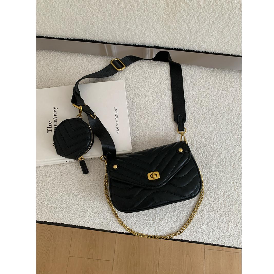 

Жіноча сумка через плече Новий гаманець і сумочка Жіноча дорожня шкіряна сумка через плече Жіноча дизайнерська сумка на ланцюжку люксового бренду невелика чорний