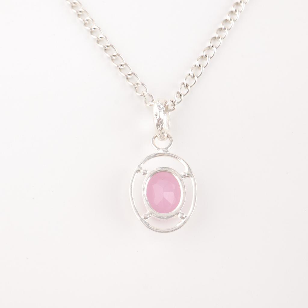 Rose Chalcedony Gemstone 925 Sterling Silver Jewelry Handmade Pendant For Gift PP-6-13
