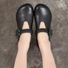 Women's Shoes Head Layer Cowhide Leather Shoes Ethnic Style Thick Heel Soft Bottom Single Shoes