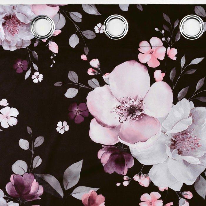 Rideau - EDEN - Collection Bouquet de fleurs - Tamisant - Noir - 140 x 240 cm