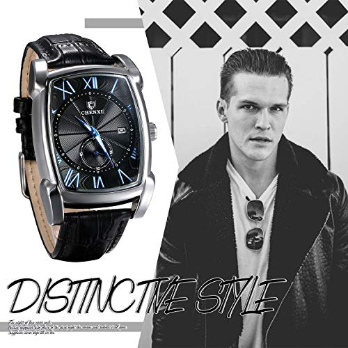 JEWELRYWE Men's Watch with Leather Strap, Antique Design, Popular, 3ATM Water Resistance, Calendar, Roman Numerals, Analog, Japanese Quartz Movement,