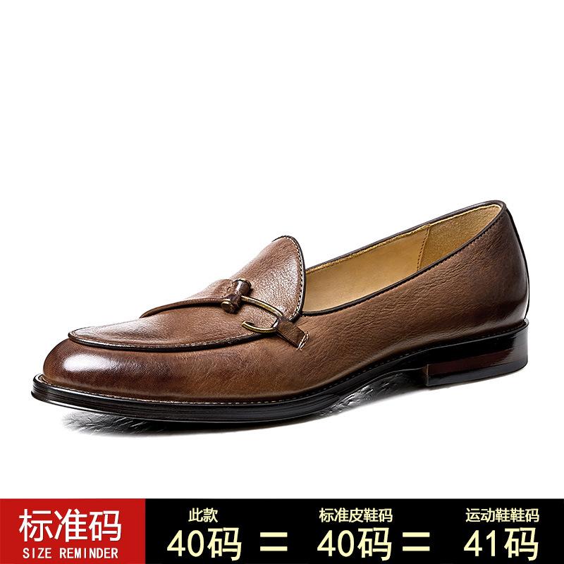 Breathable Business Casual Shoes Men'S Leather Shoes Genuine Leather British High-End First-Layer Cowhide One-Pedal Loafers Men'S Summer