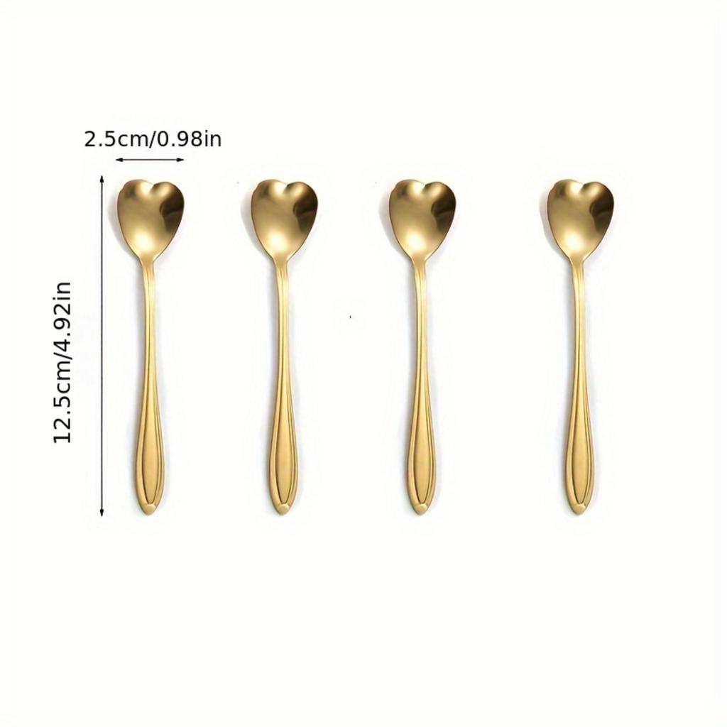 4pcs Stainless Steel Spoons Set, Love Heart Shaped Coffee Stirring Spoon, Honey Spoon, Tea Spoon, Ice Cream Spoon.