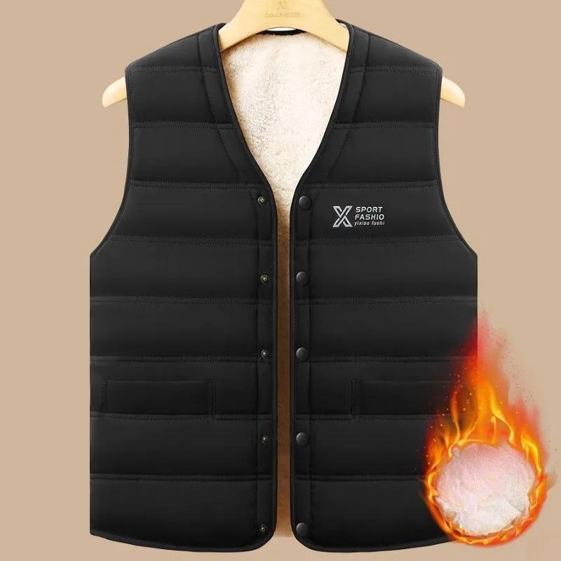 Winter Men Fleece Warm Vest Jacket Letter Print Windproof Wool Liner Warm V-neck Casual Coats Padded Thicken Outdoor Waistcoats