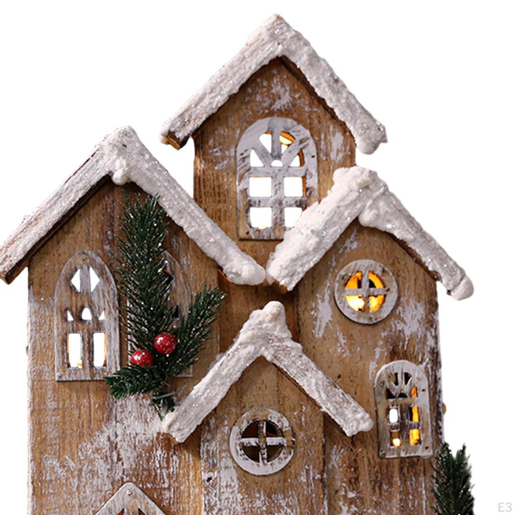 Christmas Decoration Snow Village House with Warm LED Lights Ornament for Party