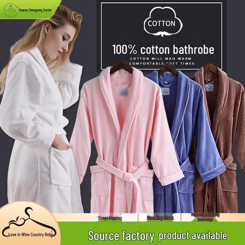 Five-Star Hotel Thickened Pure Cotton Velour Bathrobe in White. Medium белый
