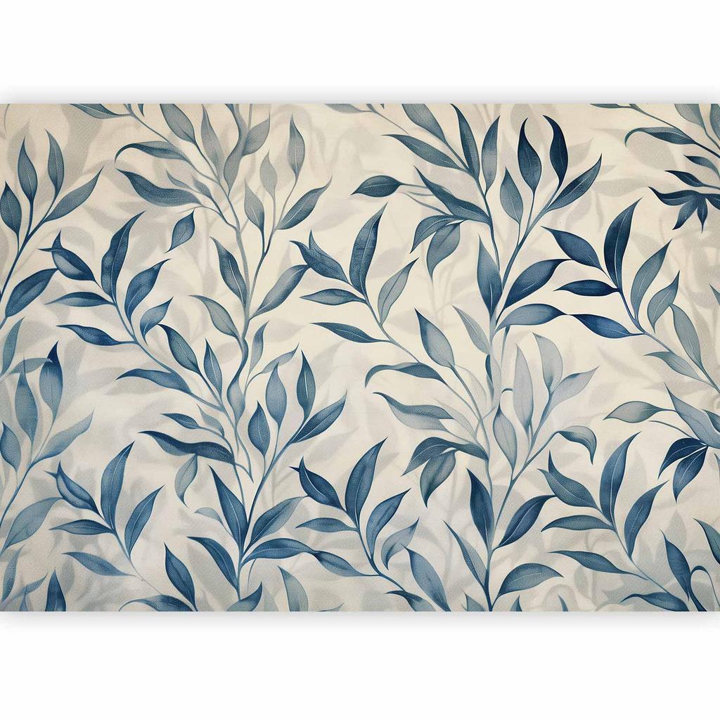 Wallpaper - Leaves In Blue Colors Delicate Botanical Motif / Delicate Botanical Motif with Blue Leaves