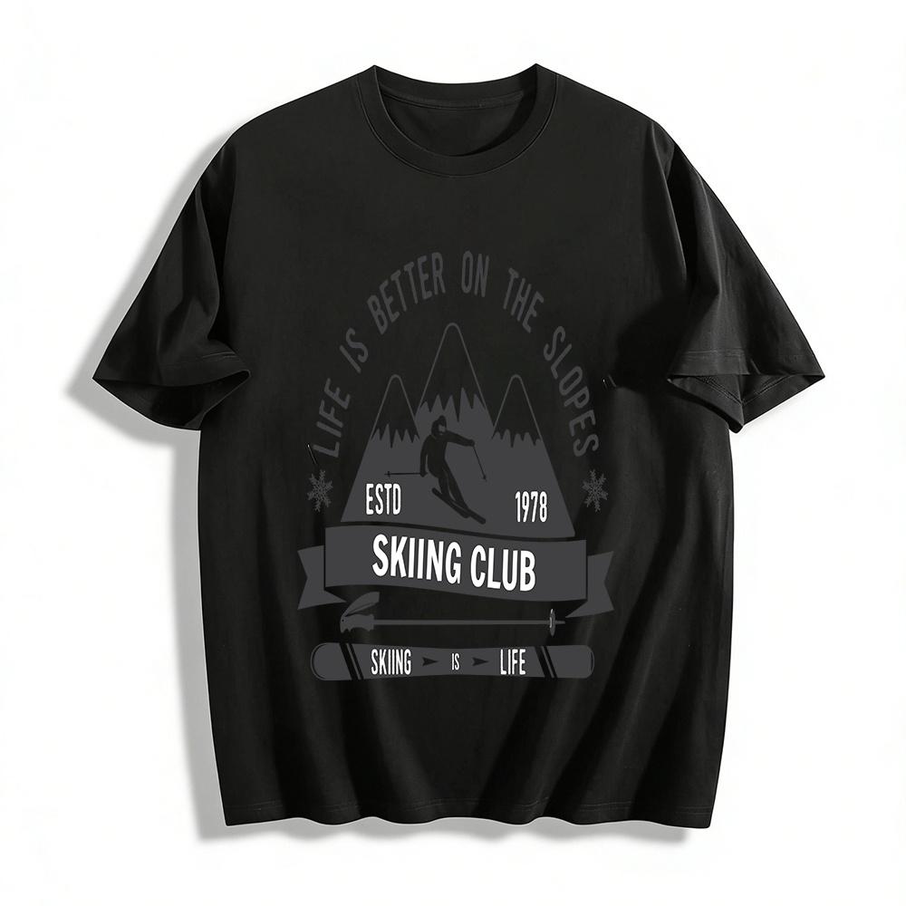 Vintage Skiing Club Print Top Life Is Better On The Slopes Sweatshirt Pure cotton T-shirt XXS