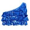 Girls Dance Top Shiny Sequins Tiered Ruffles Sleeveless Crop Top Metallic One Shoulder Vest
