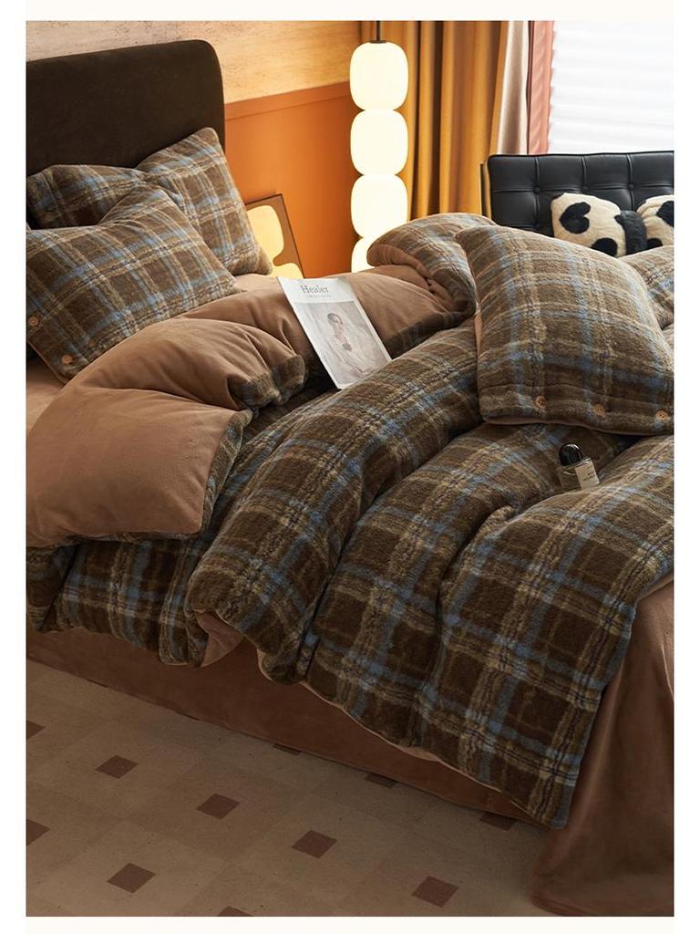 Class A Winter Thickened Milk Velvet 4-Piece Bedding Set: Double-Sided Fleece Duvet Cover, Coral Fleece, Mother and Baby Grade, Warm and Cozy
