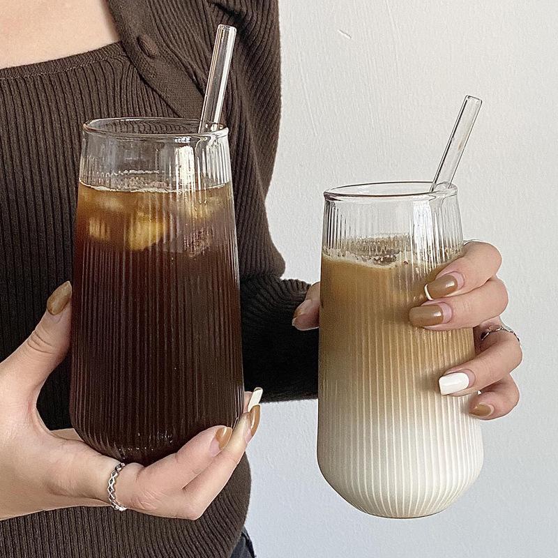 Premium Striped Glass Cup for Cold Drinks, Sparkling Water, Fruit Juices, and Heat-Resistant Lattes