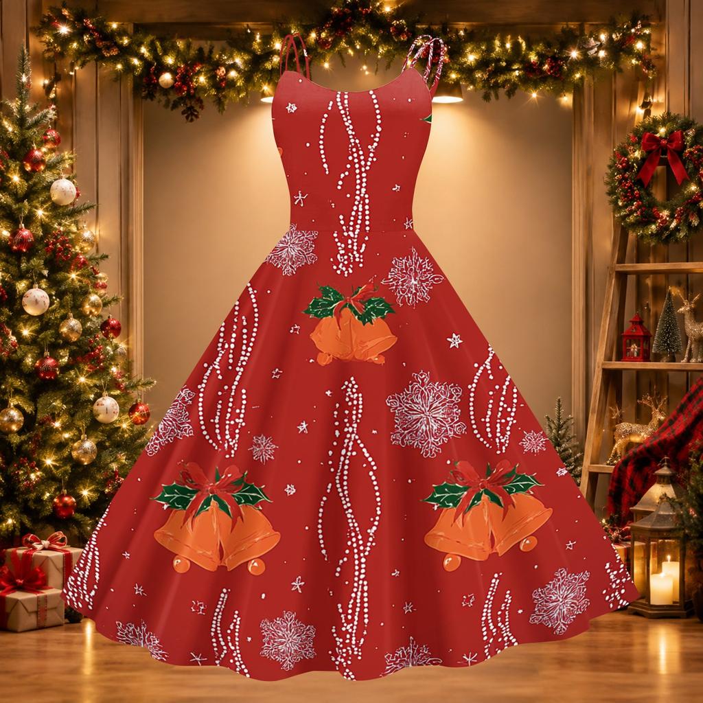 Women's Sexy Off Shoulder Christmas Print Retro Dress for Party