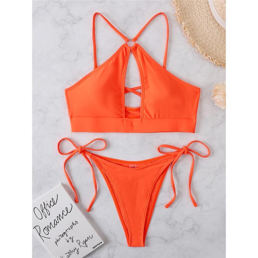 Cut Out Halter Bikini Weiblichen Badeanzug Frauen Bademode Zwei-stück Bikini set Gepolsterte Riemchen Badende Badeanzug Schwimmen Dame