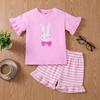 Girls Summer Cotton Bunny Print Short Sleeve and Shorts Two Piece Set
