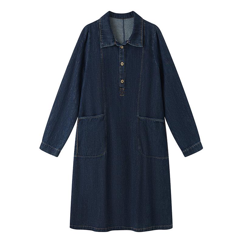 Women's Loose-Fit Long-Sleeve Denim Shirt Dress - Spring/Autumn 2024 Collection