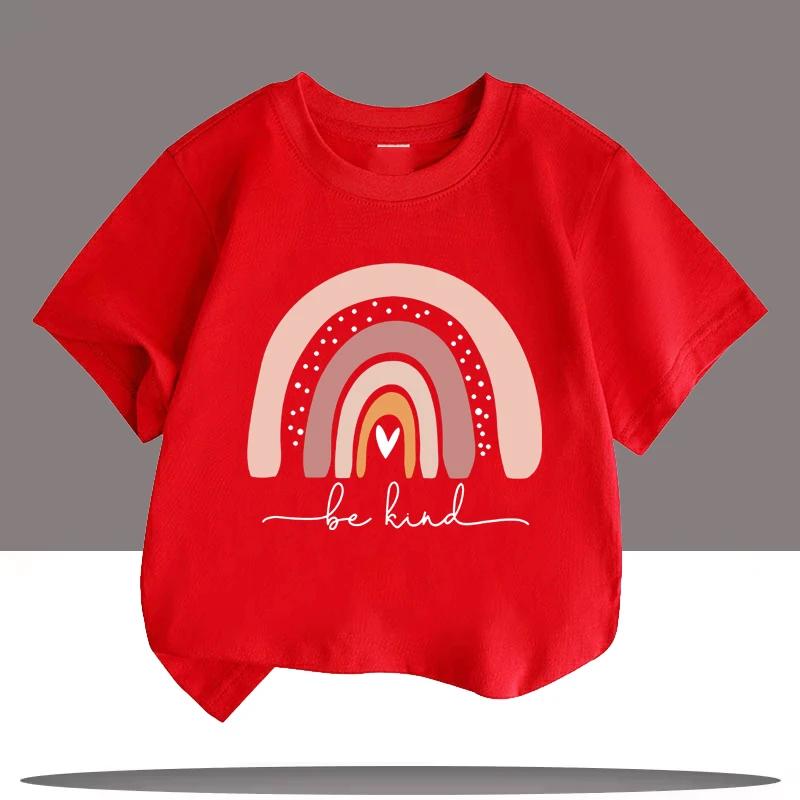 Cartoon Rainbow Print Children Tshirt Summer Girls Boys Casual Tops Cute Colorful Funny Kids ONeck Short Sleeve Tshirt 110