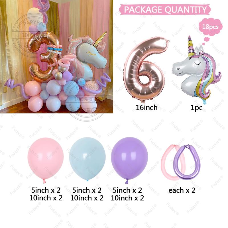 18Pcs Rainbow Unicorn Birthday Decoration Balloons Set Girl Pink Latex Balloon Birthday Supplies Baby Shower Air Globos