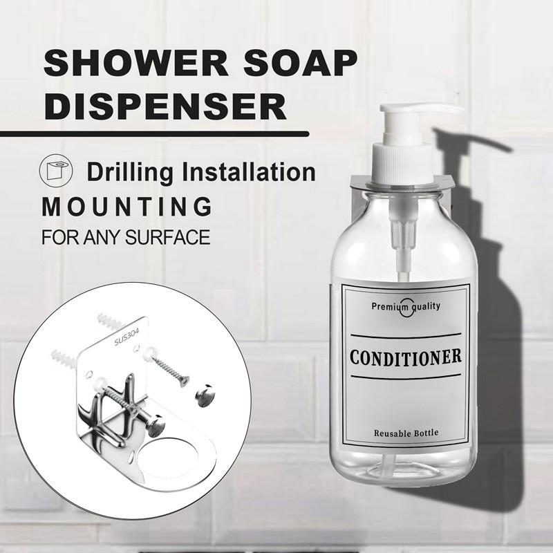 500ml Transparent Plastic Lotion Bottle Refillable Pump Bottle Dispensers Wall Mounted with Labels for Dish Body Wash