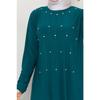 Women's Black Sandy Front Stone Embroidered Blouse Skirt Pleated Double Hijab Skirt Set