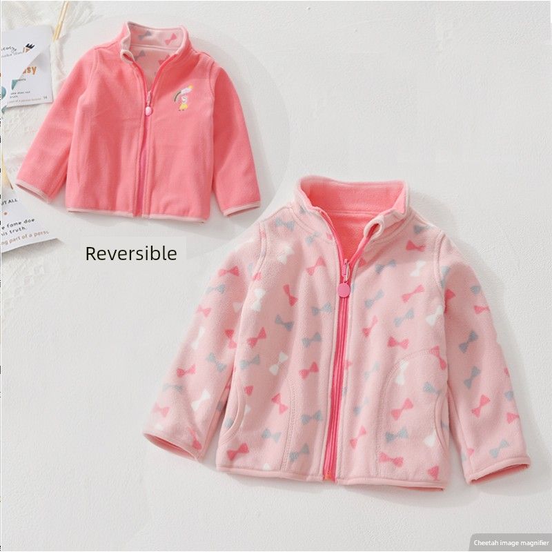 Girls' Spring, Autumn, and Winter Jacket 2023 New Children's Fleece Warm Zip-Up Shirt for Little Girls, Thickened and Fleece-Lined Top