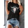 European Size Cow Head Print T-Shirt, Short Sleeve Crew Neck Casual Top For Summer & Spring, Women's Clothing