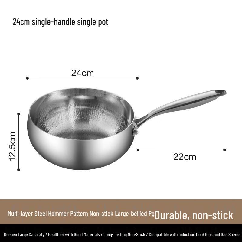 

24CM Titanium Hammered Multi-Layer Steel Wok & Soup Pot