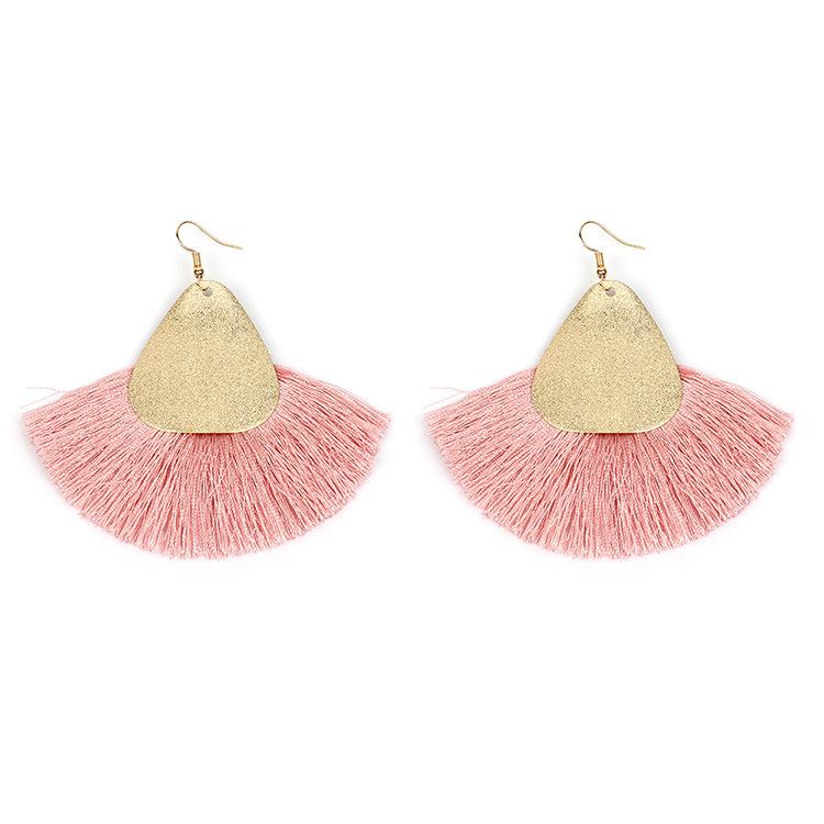 

ins style retro fan-shaped raffia earrings, European and American ethnic style exaggerated bohemian fringed earrings