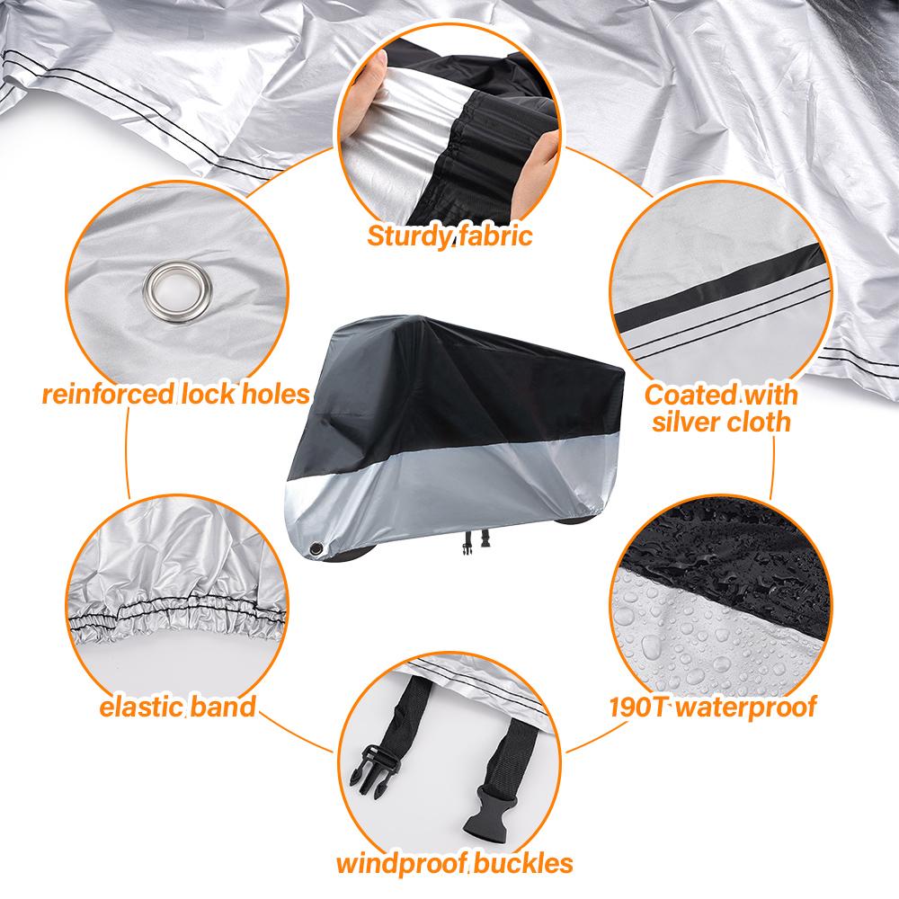 Motorcycle Cover Sunscreen Rain Dust Wear-Resistant 190T Black Under Silver Splicing Polyester Taff Motorcycle Protective Cover