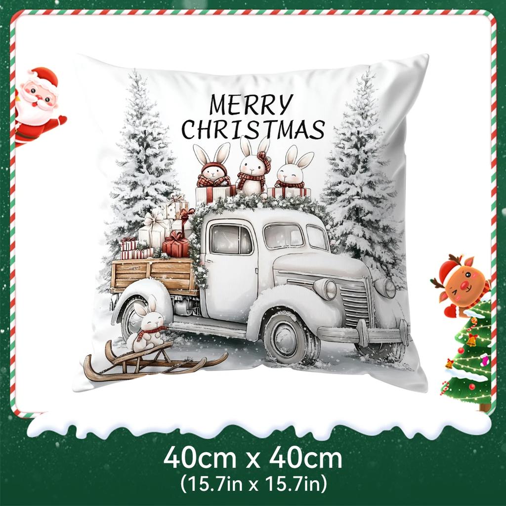 Christmas bunny gift delivery team Cushions Pillowcase Polyester Cushion Cover Throw Pillow Pillowcover Home Car Sofa Decor