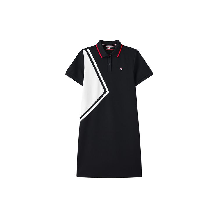 

FILA Letter Brand Logo Color Block Fashion Sports Casual Breathable Polo Dress Women Dresses Legendary-Blue F11W121324FNV L