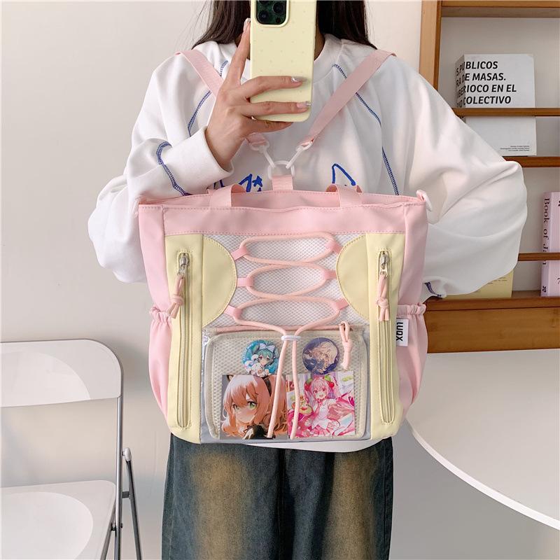 Gao Yan Niche Japanese Transparent Pain Bag Large-capacity Girl Multi-pocket Shoulder Messenger Bag College Student Class Tote Bag