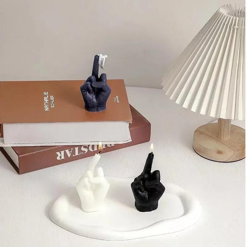 Middle Finger Candle Smokeless Non-toxic Scented Candle Gesture Birthday Wax Light Hand Figurines Home Ornament Desktop Decor