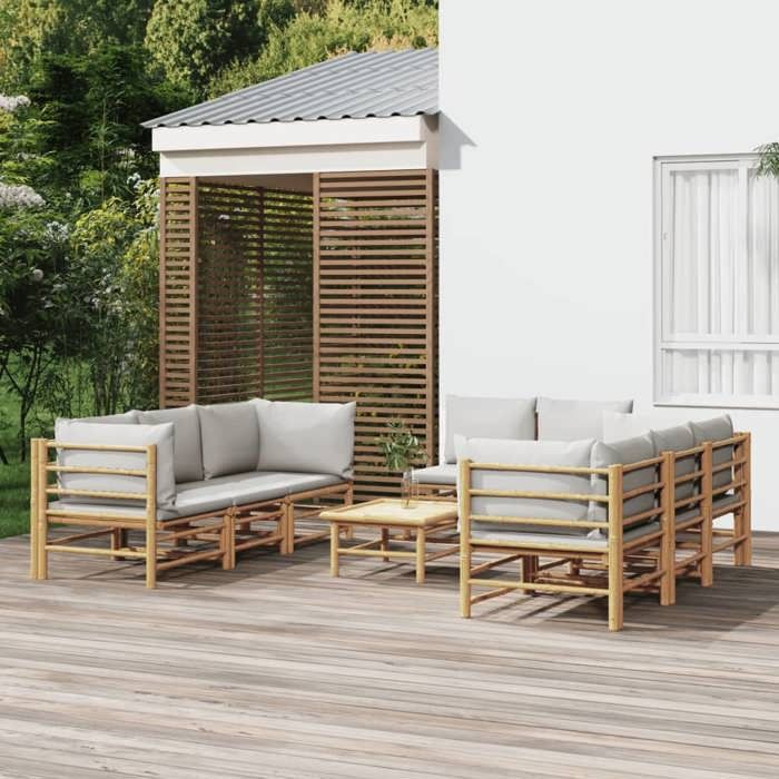 VidaXL Salon de jardin 9 pcs avec coussins gris clair bambou 3155091