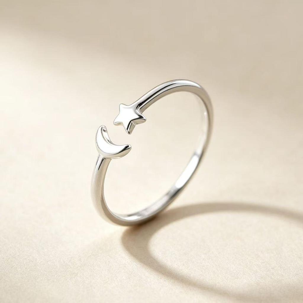 Star Moon Open Ring: Women's Simple, Elegant Korean Style