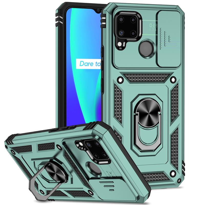 For OPPO Realme C11 C12 C15 Case Shockproof Armor Slide Lens Protect Phone Case For Realme C21Y C 21y C21 Y 25Y Stand Back Cover