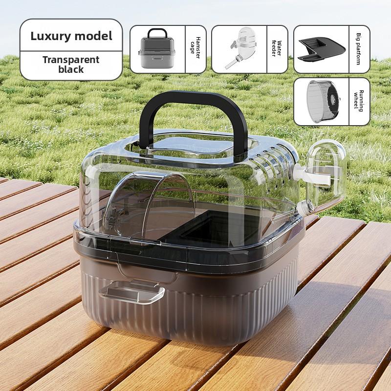 

1Pcs Portable Hamster Travel Cage Lightweight Chinchilla Carrier Box With Handle Breathable Hamster Habitat With Water Bottle чёрный