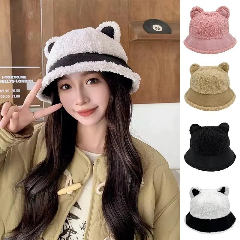 Fuzzy Faux Fur Fisherman Cap Fluffy Plush Warm Hats Cat Ear Fisherman Cap  Outdoor Wear