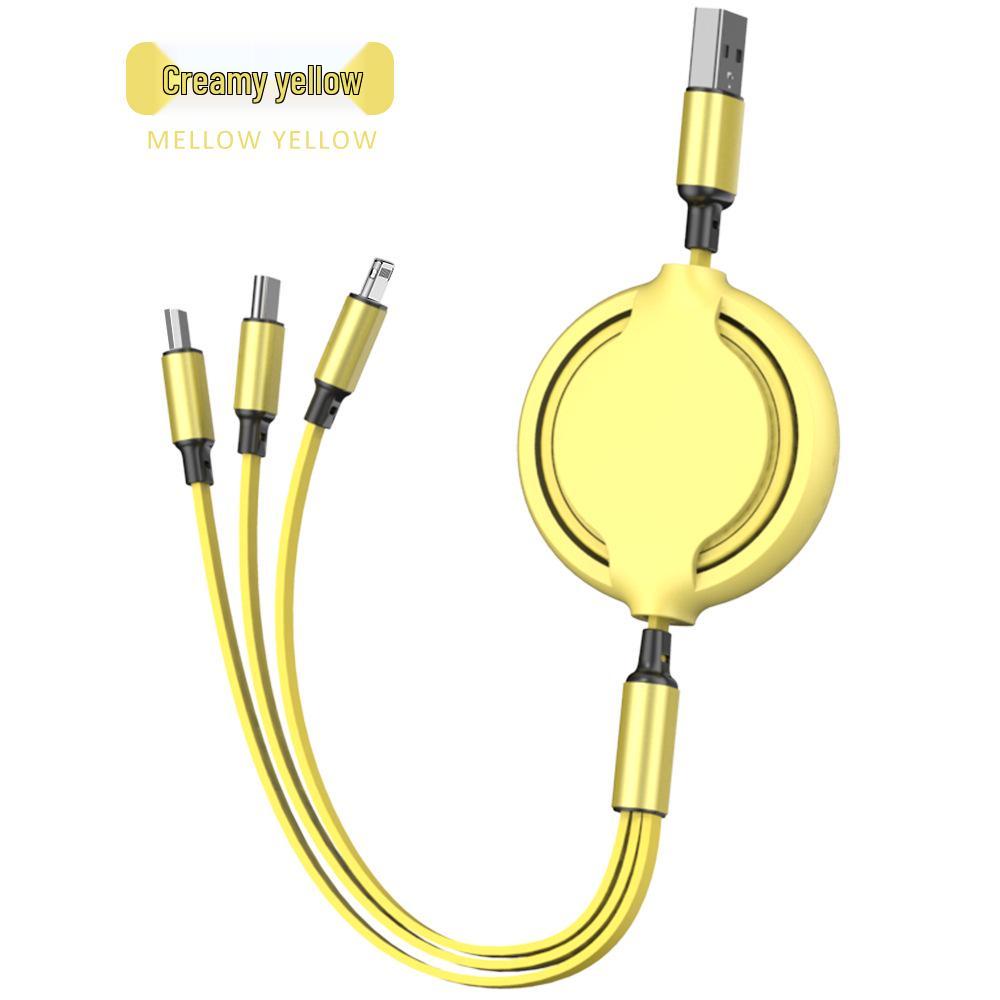

Yuhe Retractable Silicone Fast Charging Cable: One-to-Three for Apple & Huawei with Custom Logo жёлтый
