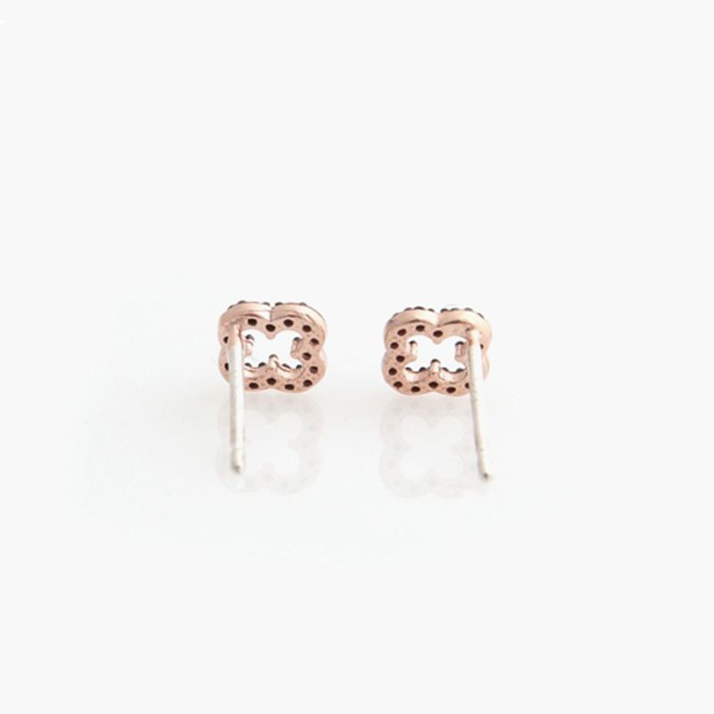 Jlauren M01306 Black Cubic Clover Rose Gold Earrings [30297824]