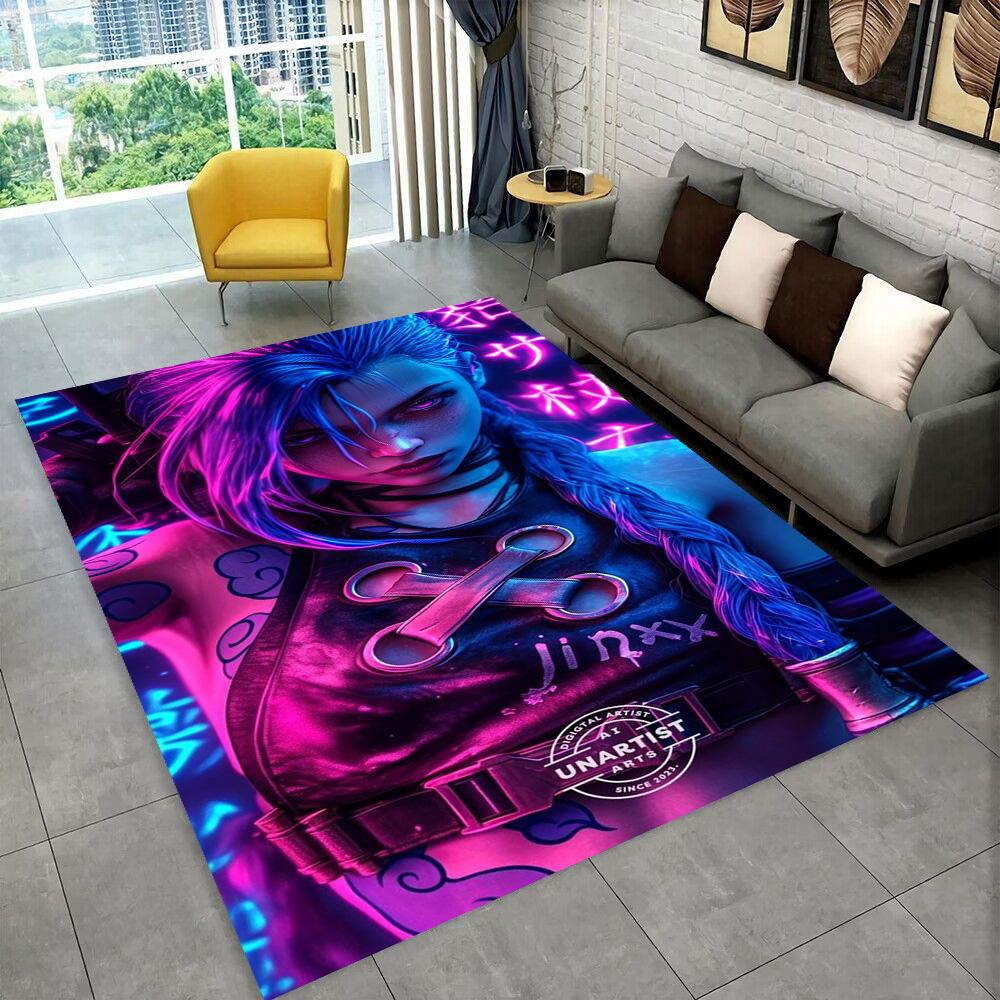 3D LOL League of Legends Jinx Game Gift Carpet Rug for Living Room Bedroom Home Sofa Decoration,kids Play Non-slip Floor Mat