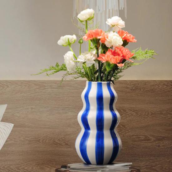 Vaso Exquisitamente Artesanal Estampa Listrada Vaso de Cerâmica Decorativo Redondo Tamanho Perfeito Vaso Decorativo Artístico Decoração para Casa