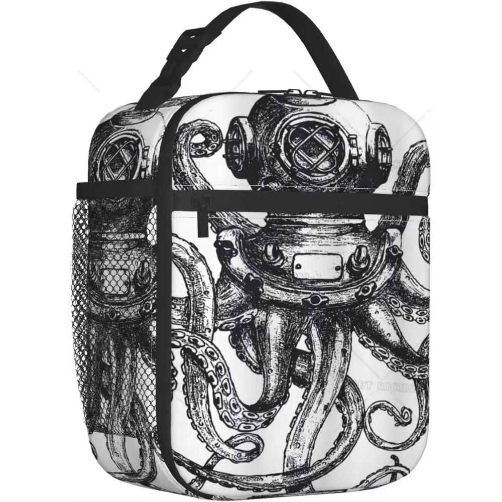Black and White Printed China Zodiac Lunch Box, Reusable Spacious Lunch Bag for Women Men Insulated Bag Tote for Work Picnic