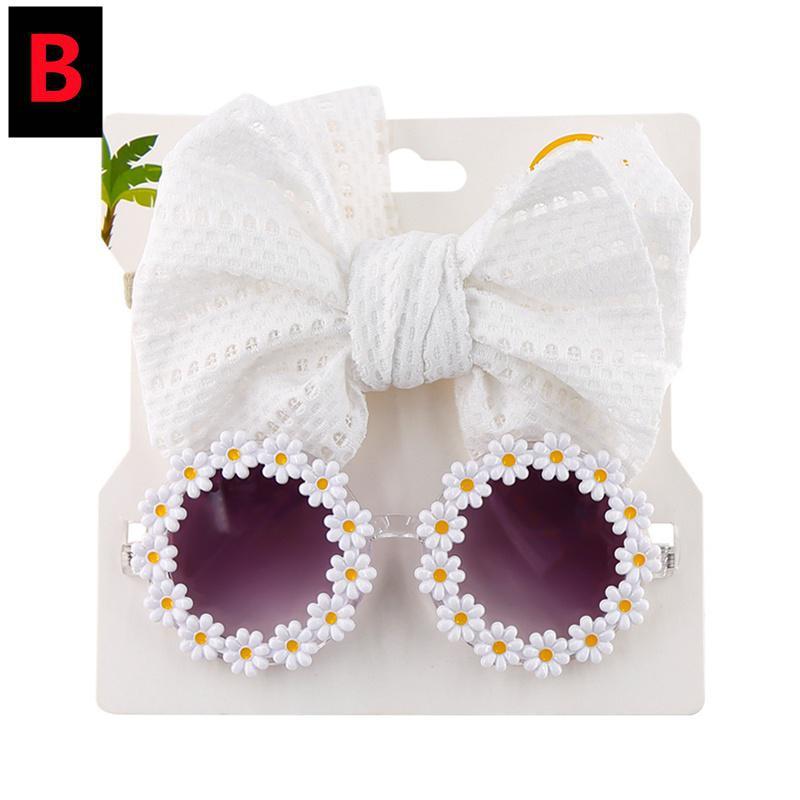 New 2Pcs/Pack Vintage Kids Summer Bows Headband Sunglasses Children Sun Glasses Protection Glasses Baby Hair Accessories