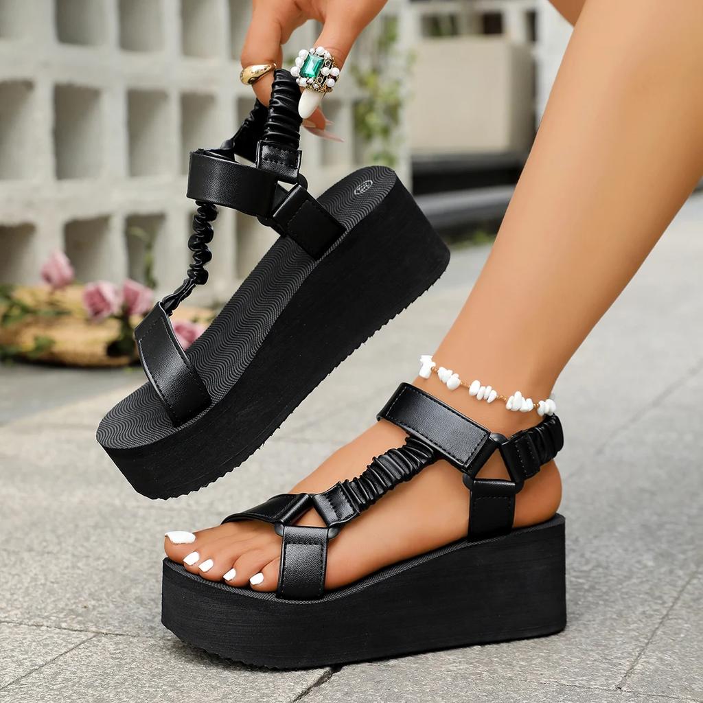 Fashion 2025 Women's Plus Size Summer Fashion Sandals - Pink Metallic Ankle Strap Flat Shoes with Black Sole,Chic Casual Sandals