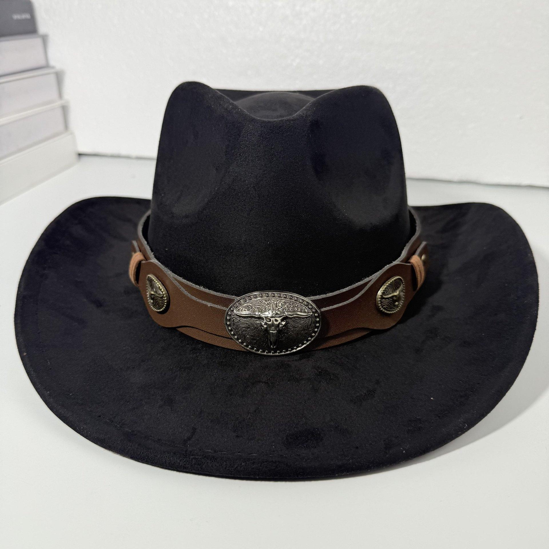 JYL TS DIY Западно-ковбойская шляпа Унисекс Замша Винтажная джазовая шляпа Искусственная замша black_M(56-58cm） убе