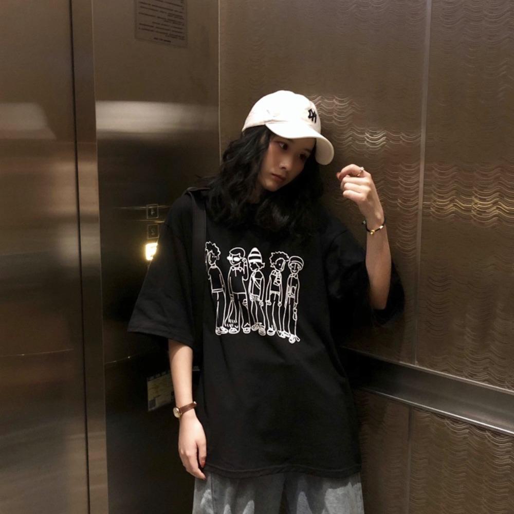 

Short Sleeve T-Shirt Women s Loose Korean Version Student College Style Top Fashion Girlfriend Clothing Summer New Bottom Shirt Women s Clothing M чёрный