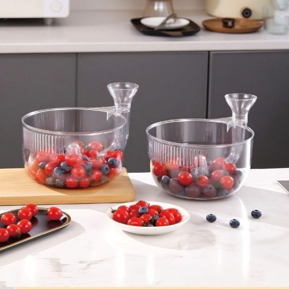 Plastic Berries Washer Transparent Vegetable Rinser Container Automatic Washer Bowl for Kitchen